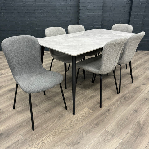 Oliver Sintered Stone - Large Table PLUS 6x Dark Grey Chairs