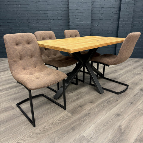 Fusion Oak - Compact Dining Table, PLUS 4x Brown Cantilever Chairs