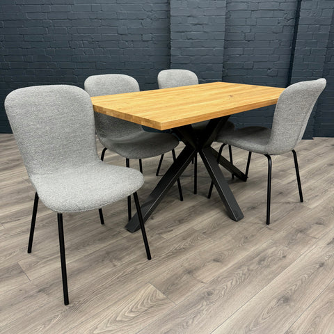 Fusion Oak - Compact Dining Table, PLUS 4x Light Grey Chairs