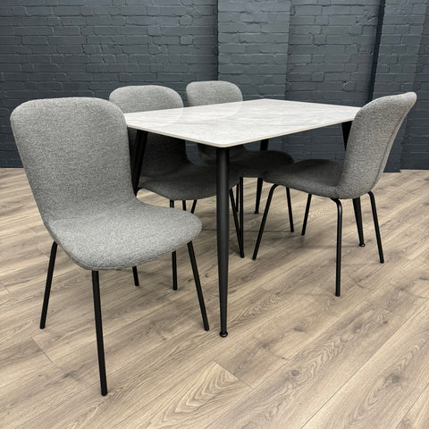 Oliver Sintered Stone - Small Table PLUS 4x Dark Grey Chairs