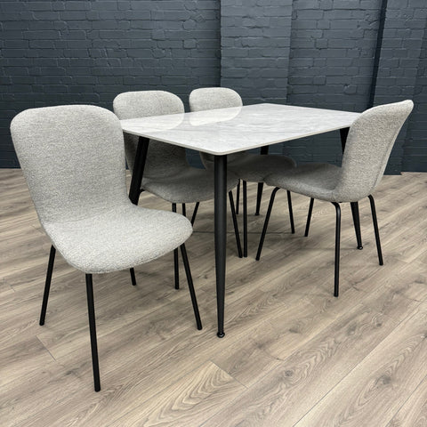 Oliver Sintered Stone - Small Table PLUS 4x Light Grey Chairs