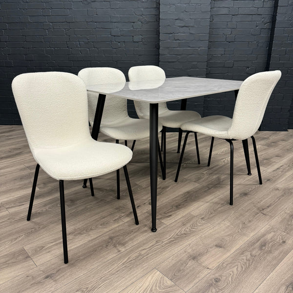 Oliver Sintered Stone - Small Table PLUS 4x Ivory Chairs