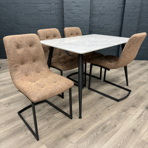 Oliver Sintered Stone - Small Table PLUS 4x Brown Cantilever Chairs