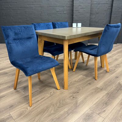 Solid Oak & Concrete - 1.2m Table, PLUS 4x Luxury Blue Chairs