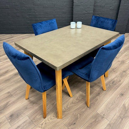 Solid Oak & Concrete - 1.2m Table, PLUS 4x Luxury Blue Chairs