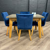 Solid Oak & Concrete - 1.2m Table, PLUS 4x Luxury Blue Chairs