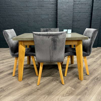 Solid Oak & Concrete - 1.2m Table, PLUS 4x Luxury Grey Chairs