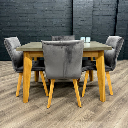 Solid Oak & Concrete - 1.2m Table, PLUS 4x Luxury Grey Chairs