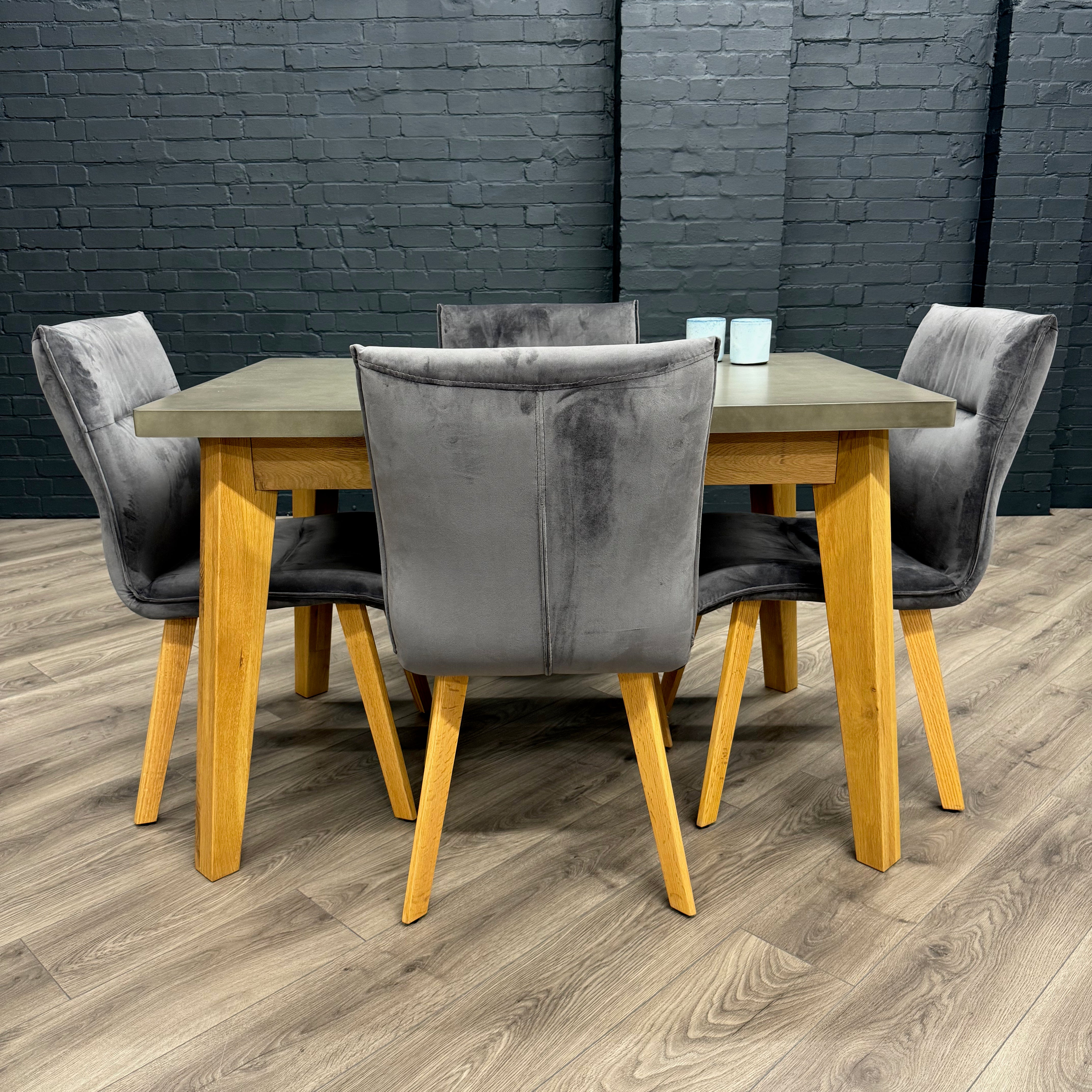 Solid Oak & Concrete - 1.2m Table, PLUS 4x Luxury Grey Chairs