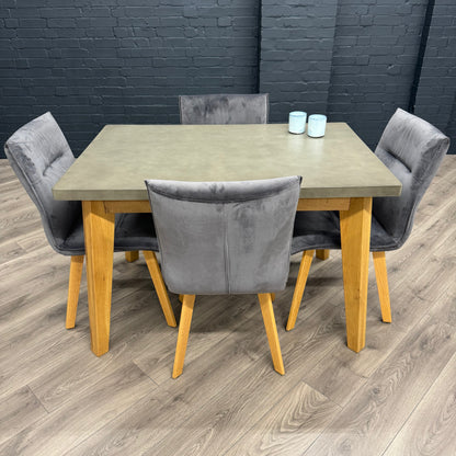 Solid Oak & Concrete - 1.2m Table, PLUS 4x Luxury Grey Chairs