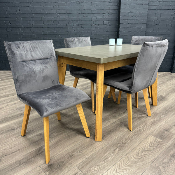 Solid Oak & Concrete - 1.2m Table, PLUS 4x Luxury Grey Chairs