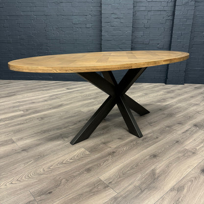 Havana Industrial Oak - 2m Oval Table, PLUS 6x Blue Velvet Chairs