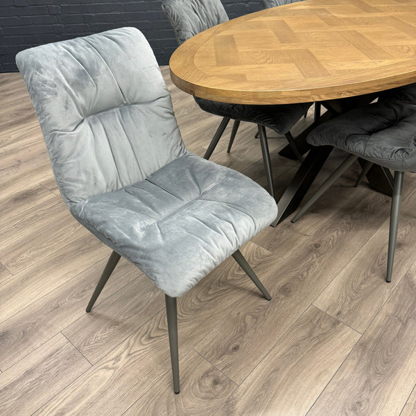 Havana Industrial Oak - 2m Oval Table, PLUS 6x Light Grey Velvet Chairs