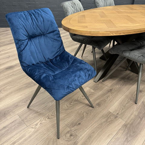 Havana Industrial Oak - 2m Oval Table, PLUS 6x Blue Velvet Chairs