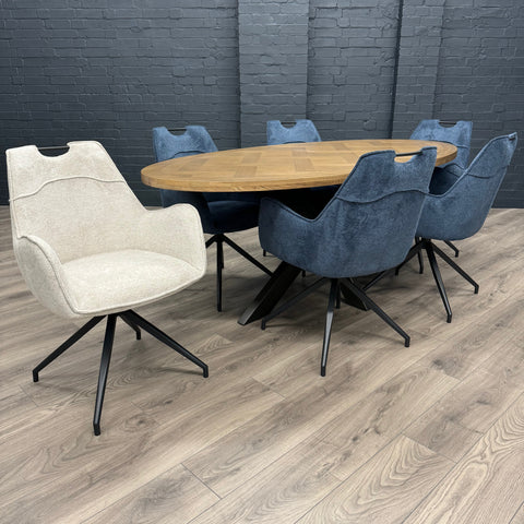 Havana Industrial Oak - 2m Oval Table, PLUS 6x Natural Magnus Chairs