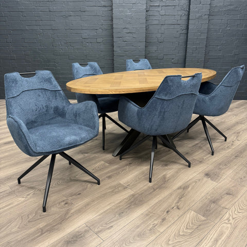Havana Industrial Oak - 2m Oval Table PLUS 6x Blue Magnus Chairs