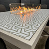 Mambo Santorini Firepit Dining Table - Grey & Patterned Top, PLUS 6x Premium Chairs