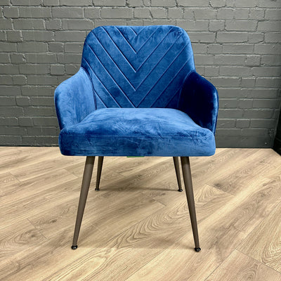 Retro Carver Wide Dining Chair - Blue Velvet
