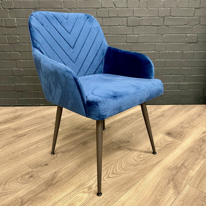 Retro Carver Wide Dining Chair - Blue Velvet