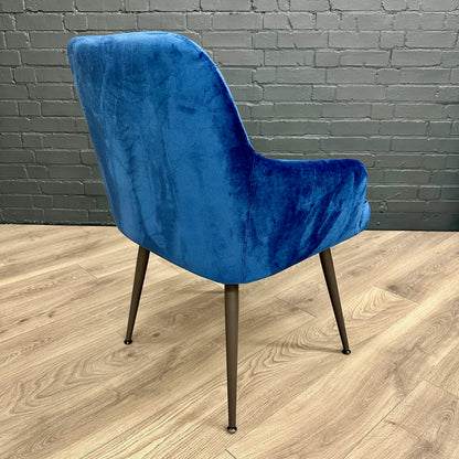 Retro Carver Wide Dining Chair - Blue Velvet