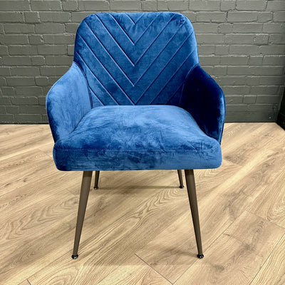 Retro Carver Wide Dining Chair - Blue Velvet