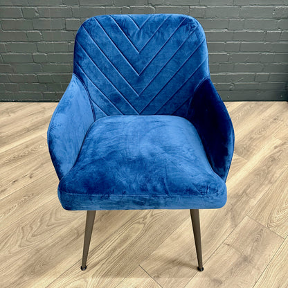 Retro Carver Wide Dining Chair - Blue Velvet