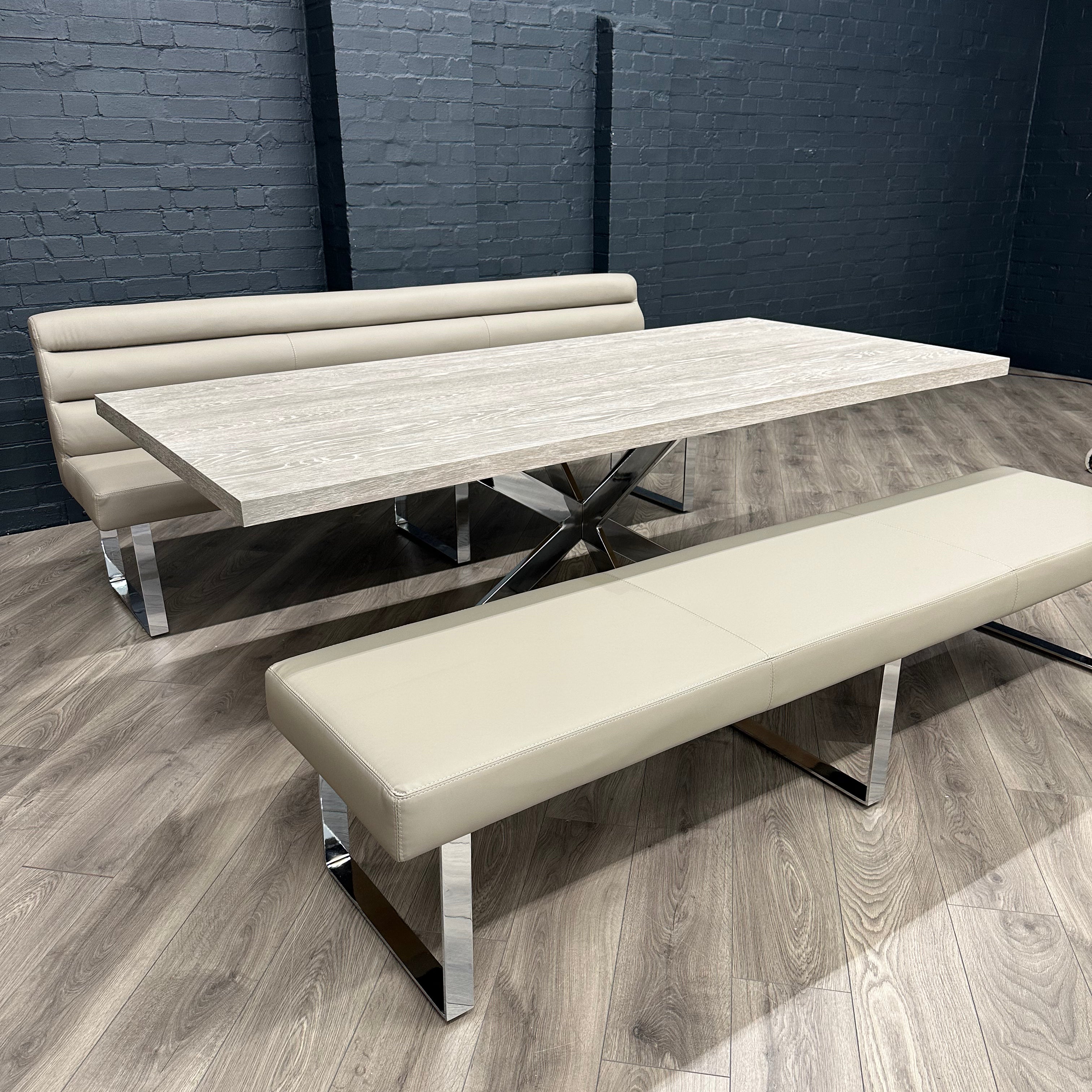 Sloane Oak & Chrome - 2.2m Dining Table and Benches