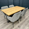 Fusion Oak - Compact Dining Table, PLUS 4x Blue Carver Chairs