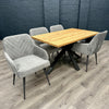 Fusion Oak - Compact Dining Table, PLUS 4x Blue Carver Chairs