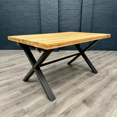 Fusion Oak Small Dining Table PLUS X4 Austin Dining Grey Velvet Chairs