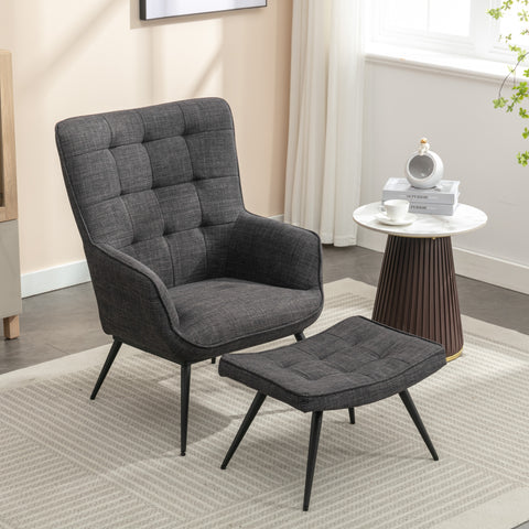Katelyn Accent Chair with Stool - Charcoal Grey