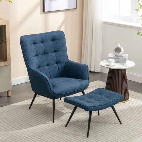 Katelyn Accent Chair with Stool - Denim Blue