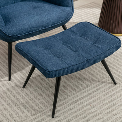 Katelyn Accent Chair with Stool - Denim Blue