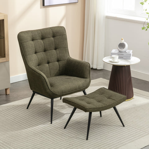 Katelyn Accent Chair with Stool - Moss Green