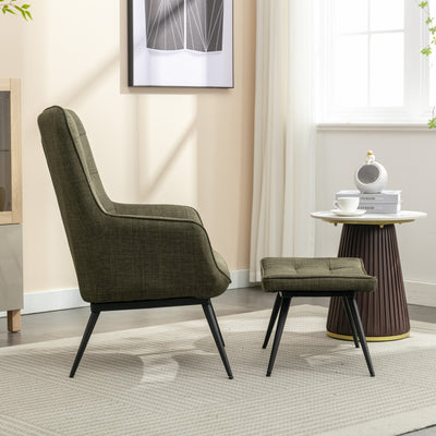 Katelyn Accent Chair with Stool - Moss Green