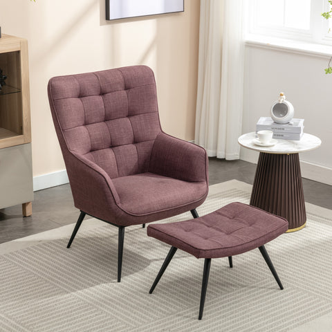 Katelyn Accent Chair with Stool - Mulberry