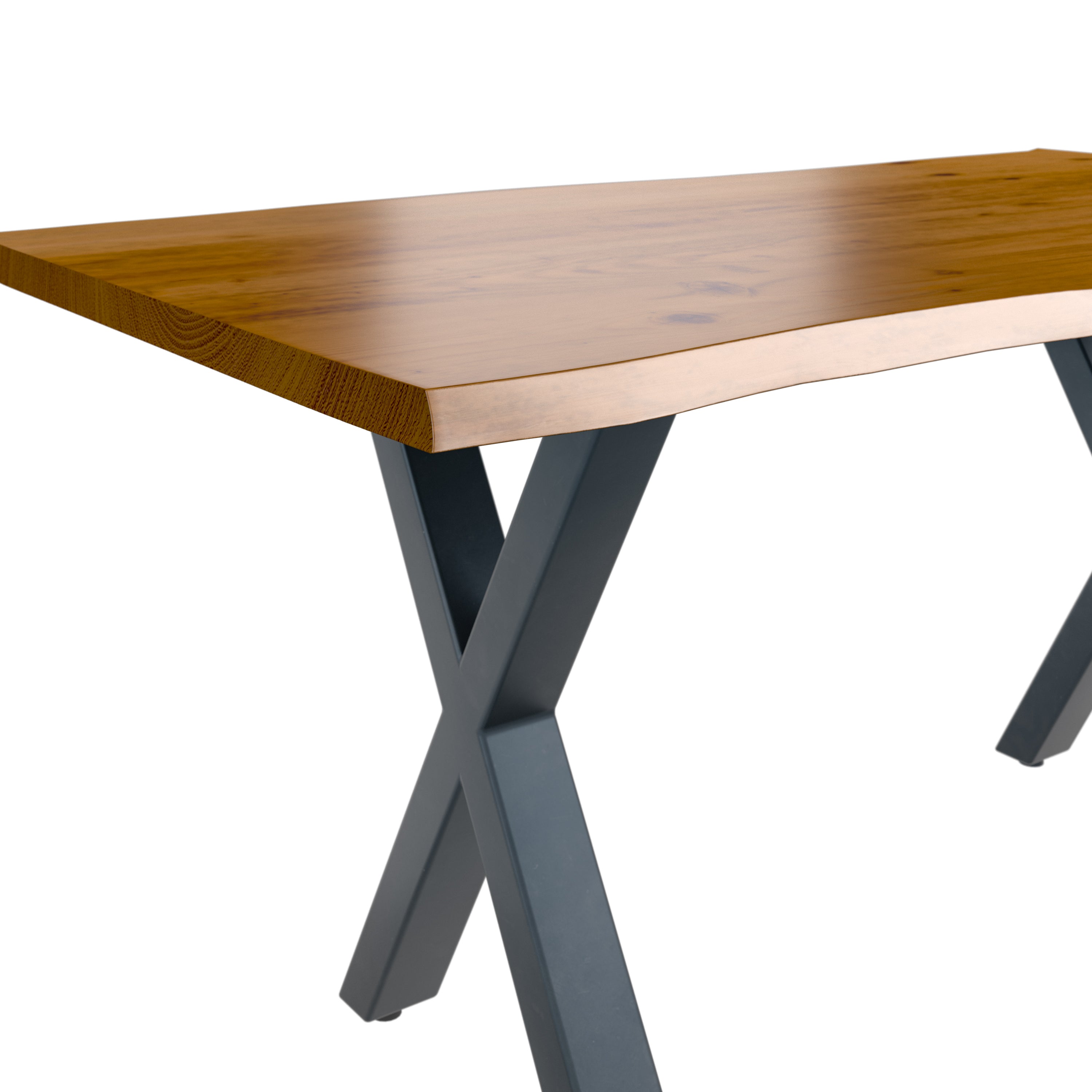 Live Edge 1.6m Dining Table with X Shaped Legs - Russet