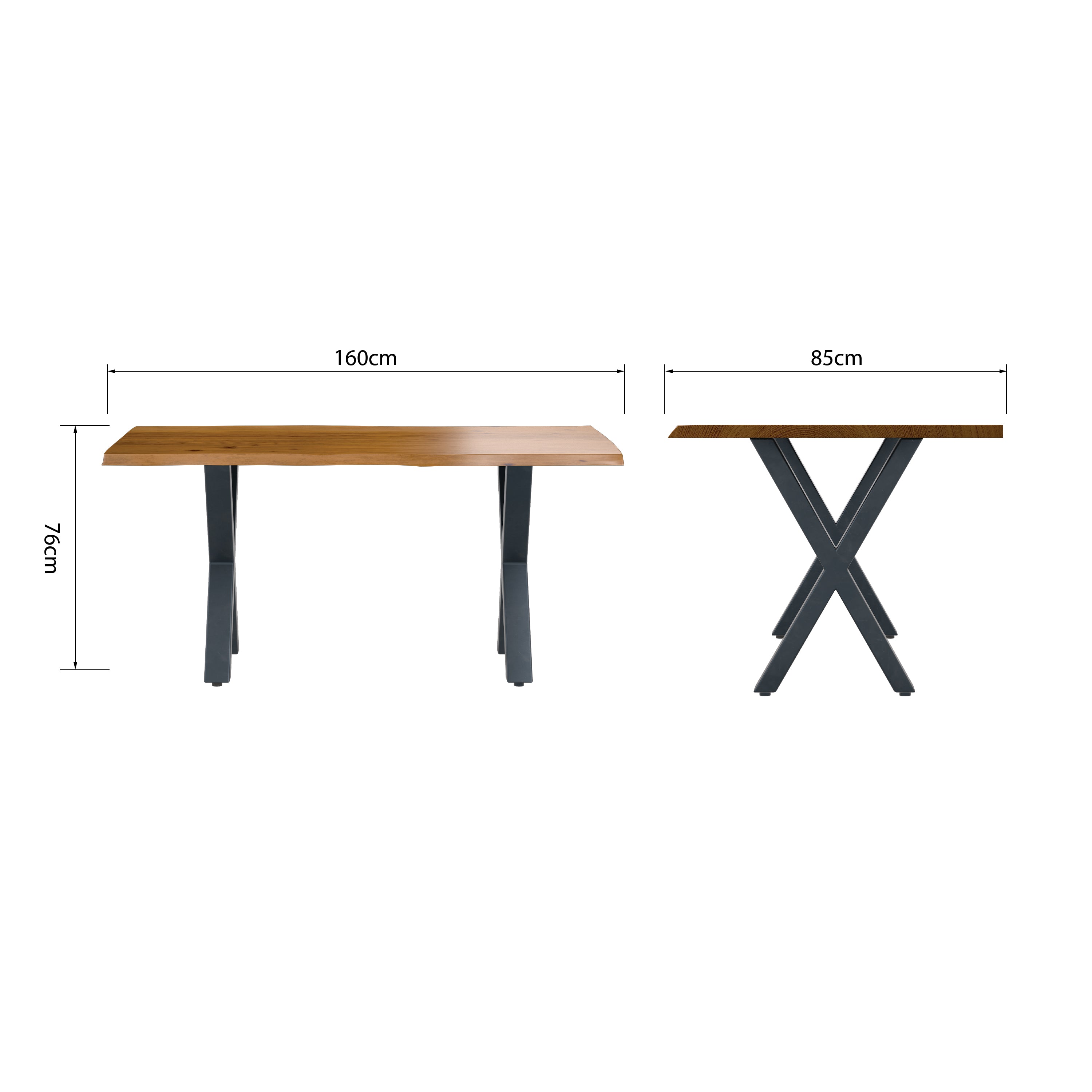 Live Edge 1.6m Dining Table with X Shaped Legs - Russet