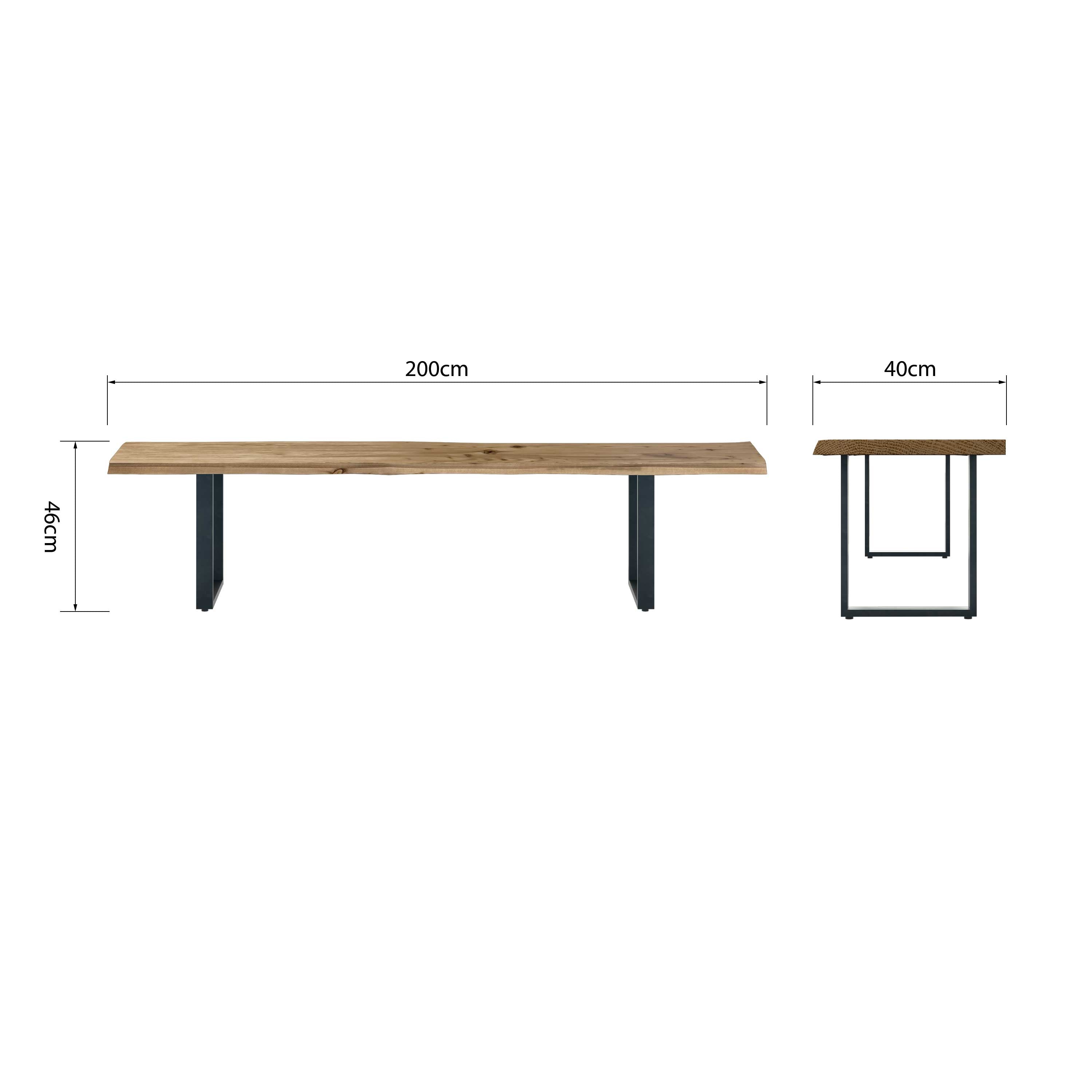 Live Edge 2m Dining Bench with U Shaped Legs - Natural