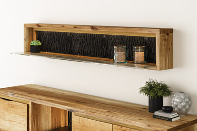 Live Edge Wall Shelf with LED Light - Natural