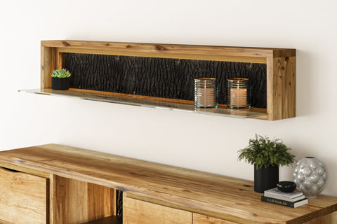 Live Edge Wall Shelf with LED Light - Natural