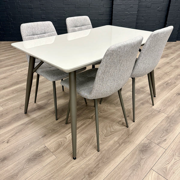 Logan 1.3m Table PLUS 4x Grey Contemporary Chairs - Showroom Clearance