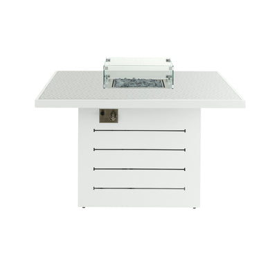 Mambo Santorini Garden Furniture - XL, Aluminium Square Dining Table With Firepit - White with Patterned Top
