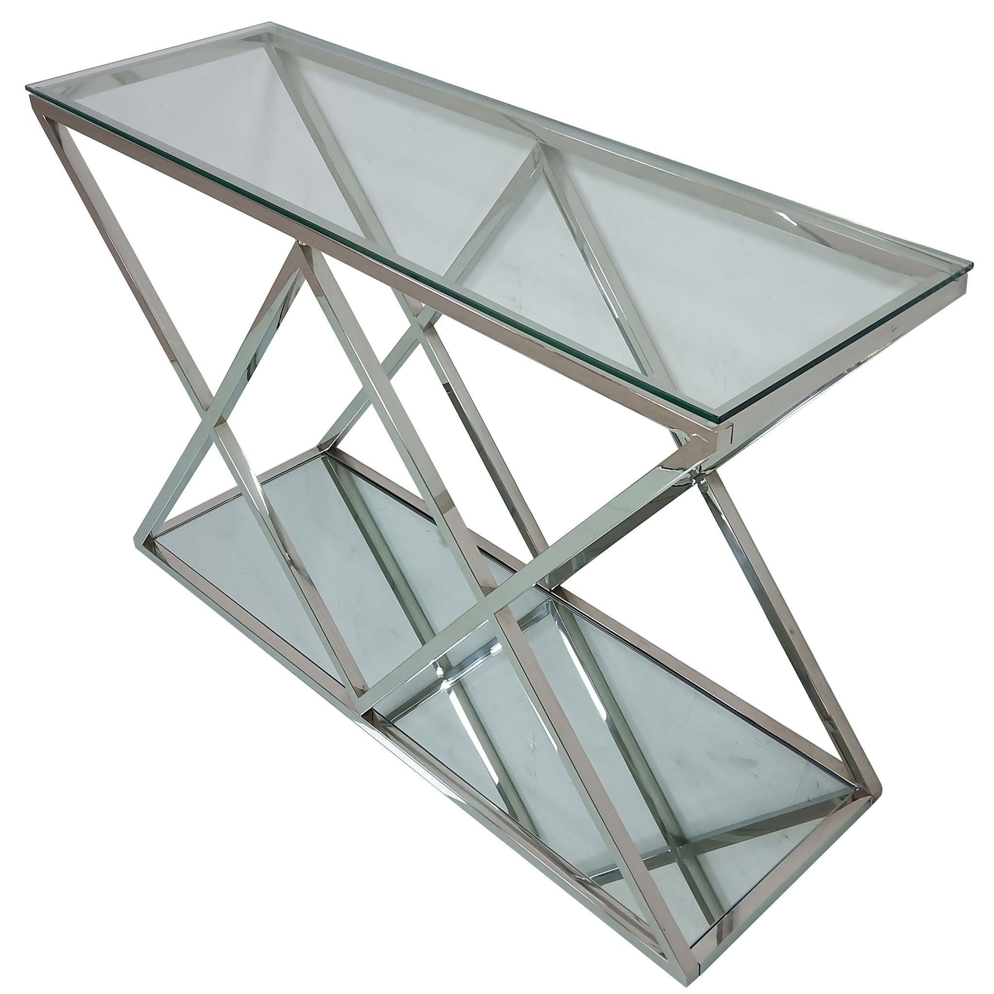 Mint Collection Console Table - Glass Cross Leg