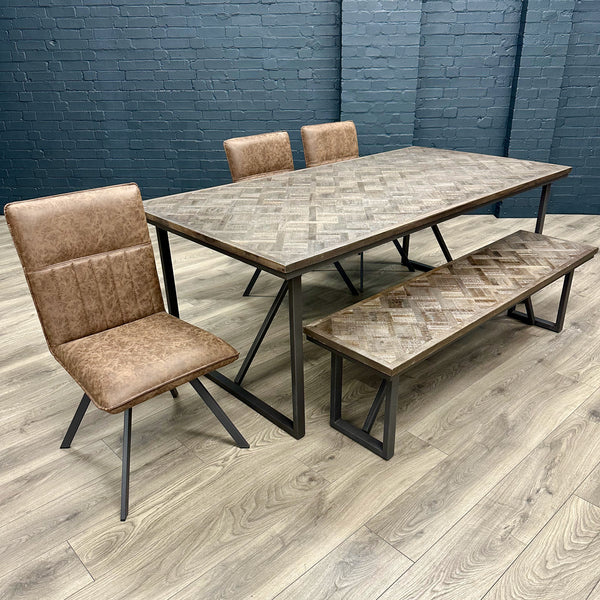 Manhattan Industrial 2m Table PLUS Bench & x3 Chairs - Showroom Clearance