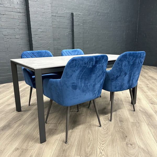 Milan 1.6m Sintered Stone Table PLUS 4x Blue Carver Chairs - Showroom Clearance