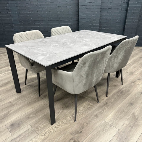 Milan 1.6m Sintered Stone Table PLUS 4x Grey Carver Chairs - Showroom Clearance