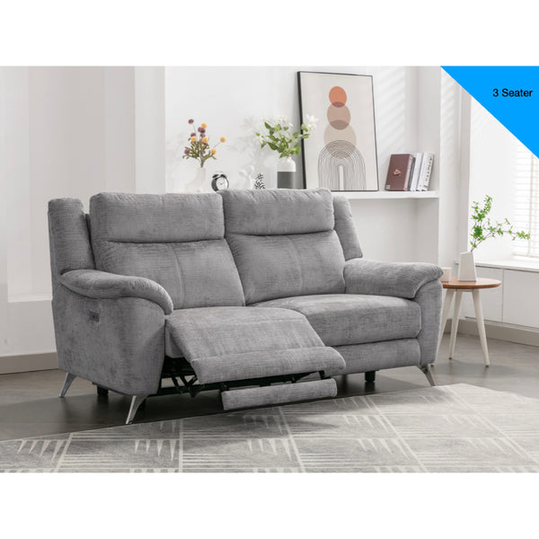 Monroe Sofa - 3 Seater Electric Recliner - Ash