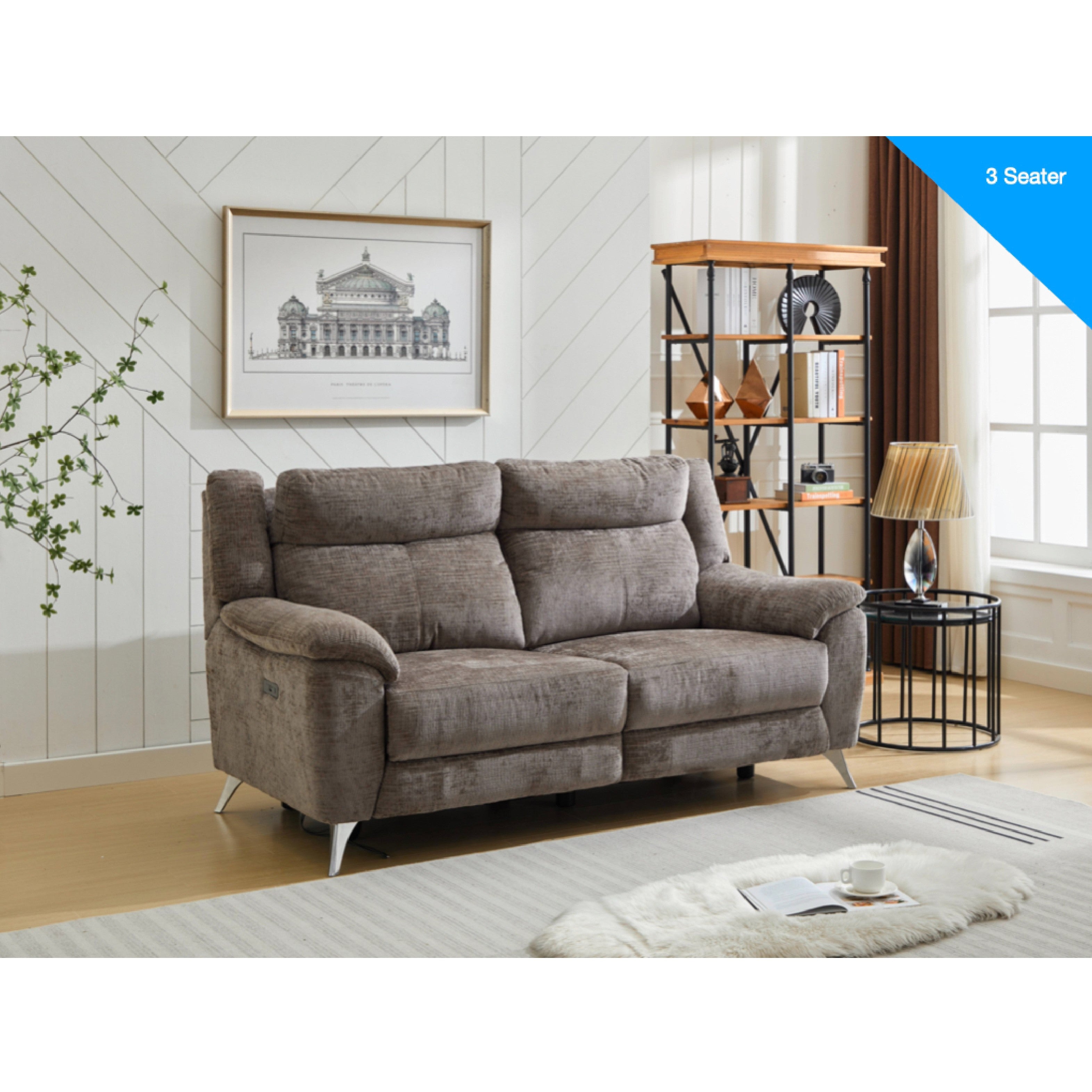 Monroe Sofa - 3 Seater Electric Recliner - Stone