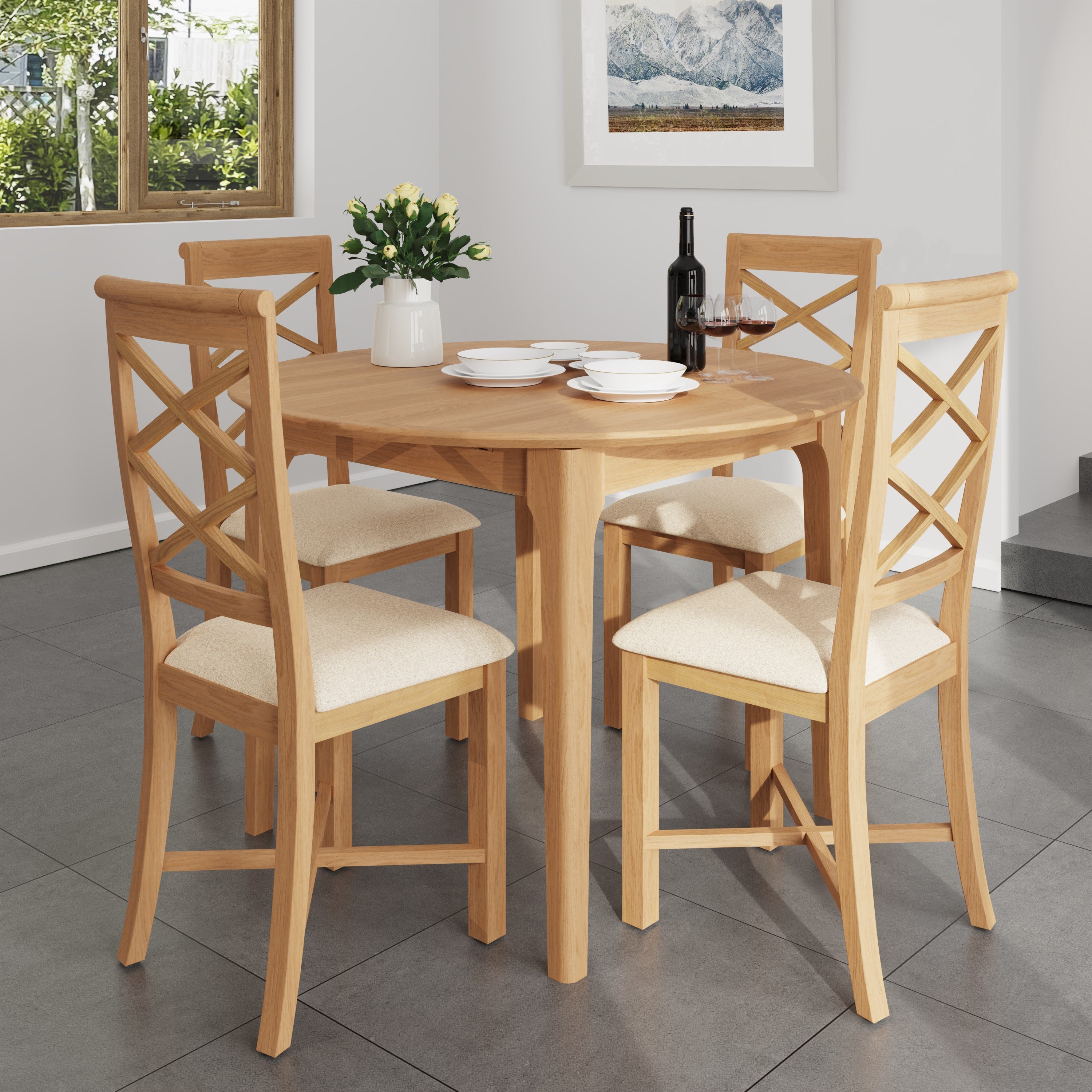 Rimini Oak Round Butterfly Extending Dining Table